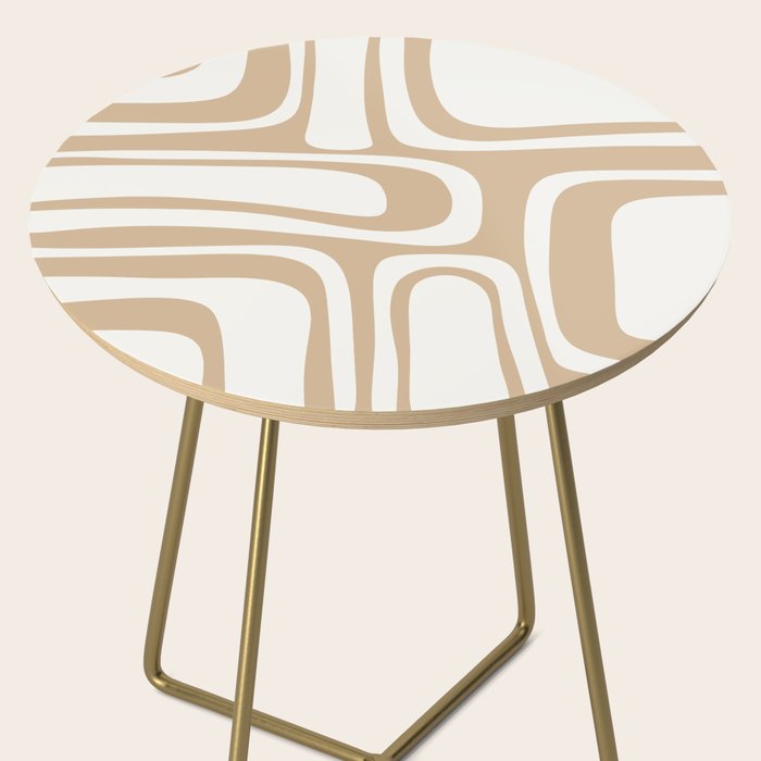 Palm Springs Midcentury Modern Abstract Pattern in Natural Wood Beige Side Table Gallery Image 2