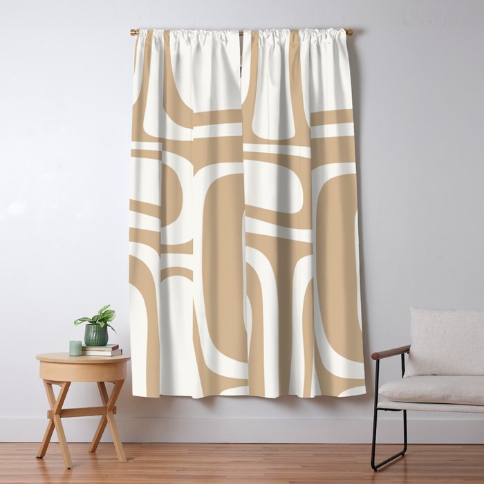 Palm Springs Midcentury Modern Abstract Pattern in Natural Wood Beige Window Curtain Gallery Image 1