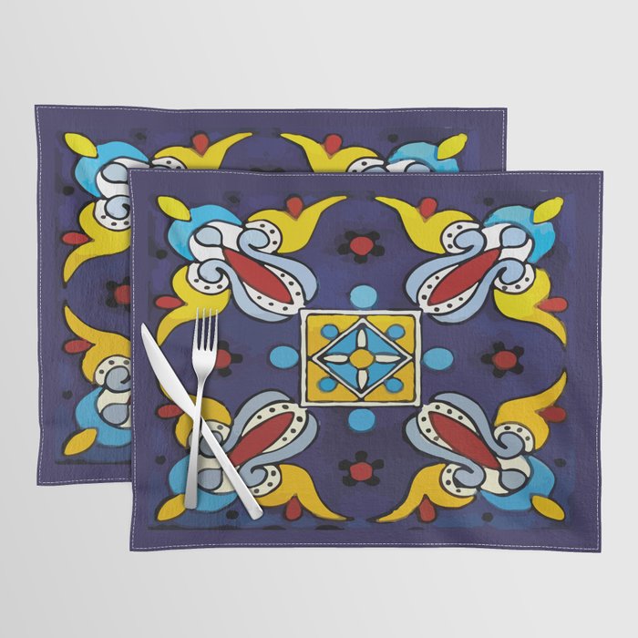 Abstract blue cruz mexican modern talavera tile wall Placemat Gallery Image 1