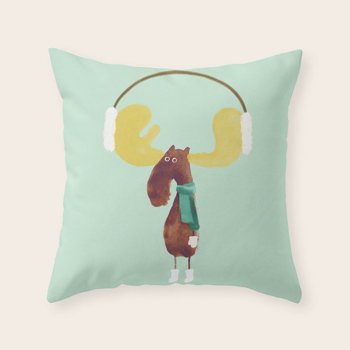 This moose is ready for winter Throw Pillow Gallery Image 1