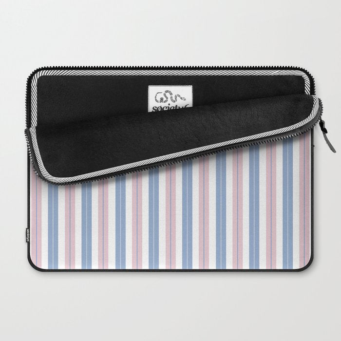 Cottage Stripes Double Stripe Pattern in Pastel Blue Pink White Laptop Sleeve Gallery Image 2