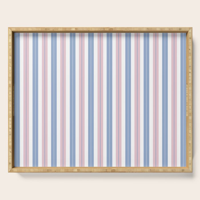 Cottage Stripes Double Stripe Pattern in Pastel Blue Pink White Serving Tray Gallery Image 1