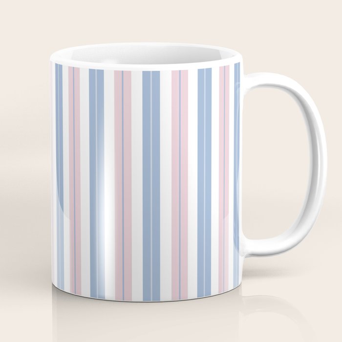 Cottage Stripes Double Stripe Pattern in Pastel Blue Pink White Coffee Mug Gallery Image 1