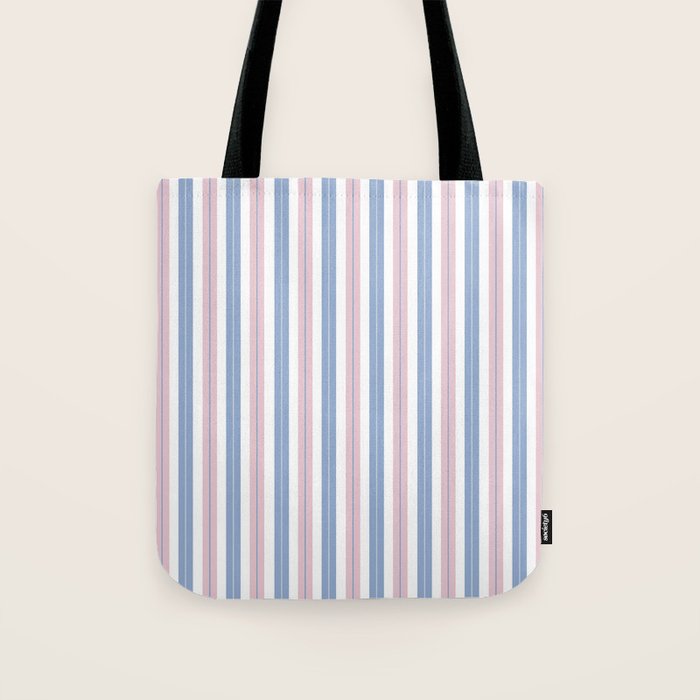 Cottage Stripes Double Stripe Pattern in Pastel Blue Pink White Tote Bag Gallery Image 1