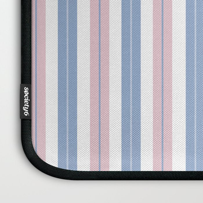Cottage Stripes Double Stripe Pattern in Pastel Blue Pink White Laptop Sleeve Gallery Image 3
