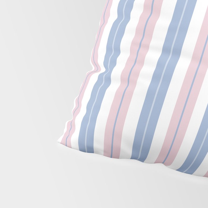Cottage Stripes Double Stripe Pattern in Pastel Blue Pink White Pillow Sham Gallery Image 4