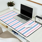 Cottage Stripes Double Stripe Pattern in Pastel Blue Pink White Desk Mat Gallery Image 2
