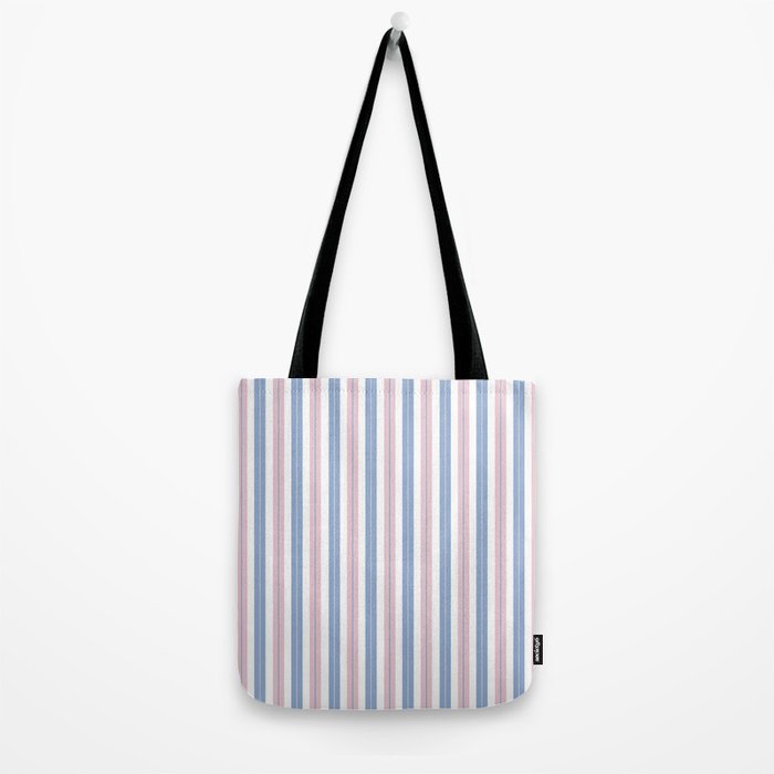 Cottage Stripes Double Stripe Pattern in Pastel Blue Pink White Tote Bag Gallery Image 2