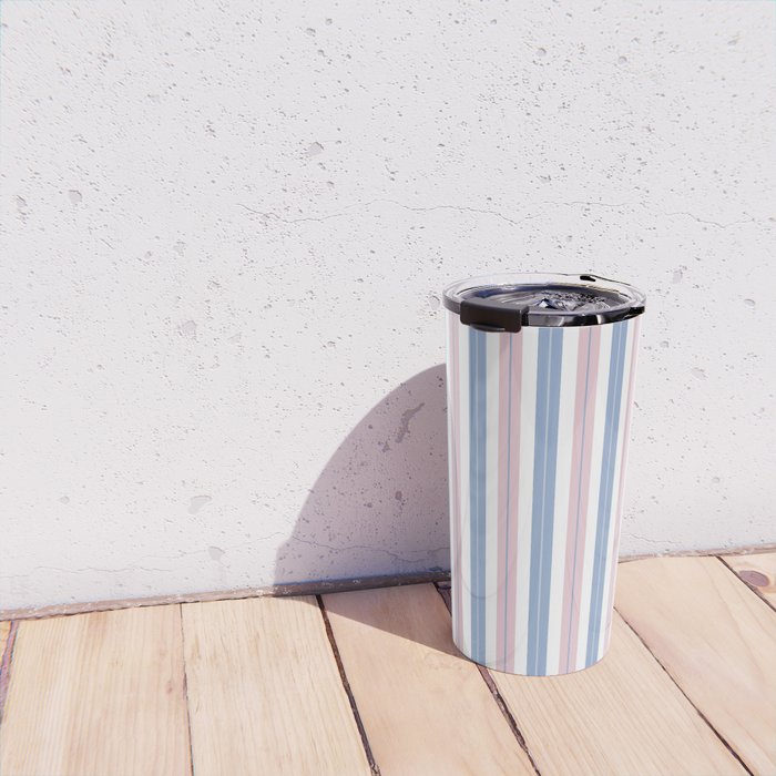 Cottage Stripes Double Stripe Pattern in Pastel Blue Pink White Travel Mug Gallery Image 4