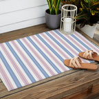 Cottage Stripes Double Stripe Pattern in Pastel Blue Pink White Outdoor Rug Gallery Image 2