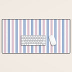 Cottage Stripes Double Stripe Pattern in Pastel Blue Pink White Desk Mat Gallery Image 1