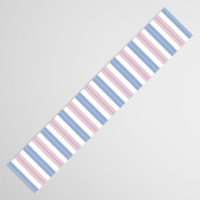 Cottage Stripes Double Stripe Pattern in Pastel Blue Pink White Table Runner Gallery Image 3
