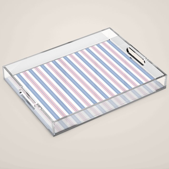Cottage Stripes Double Stripe Pattern in Pastel Blue Pink White Acrylic Tray Gallery Image 1