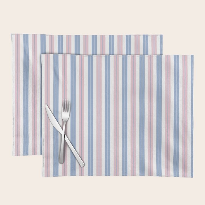 Cottage Stripes Double Stripe Pattern in Pastel Blue Pink White Placemat Gallery Image 1