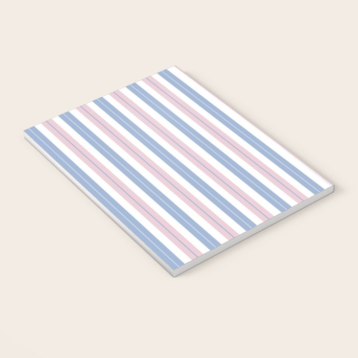 Cottage Stripes Double Stripe Pattern in Pastel Blue Pink White Notebook Gallery Image 3