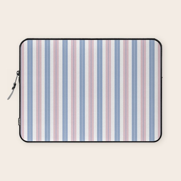 Cottage Stripes Double Stripe Pattern in Pastel Blue Pink White Laptop Sleeve Gallery Image 1