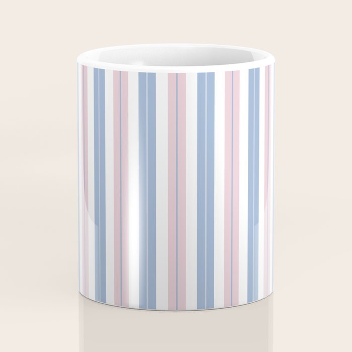 Cottage Stripes Double Stripe Pattern in Pastel Blue Pink White Coffee Mug Gallery Image 4