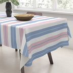 Cottage Stripes Double Stripe Pattern in Pastel Blue Pink White Tablecloth Gallery Image 3