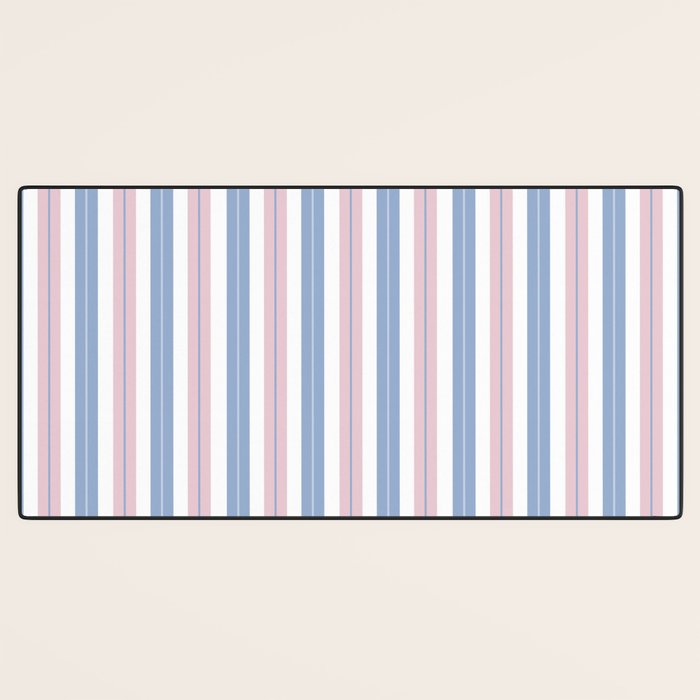 Cottage Stripes Double Stripe Pattern in Pastel Blue Pink White Desk Mat Gallery Image 3