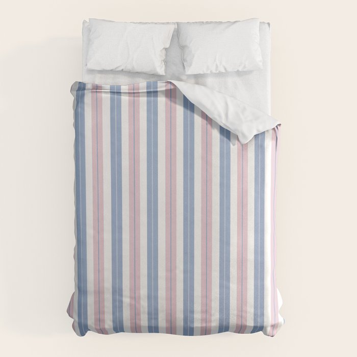 Cottage Stripes Double Stripe Pattern in Pastel Blue Pink White Duvet Cover Gallery Image 6