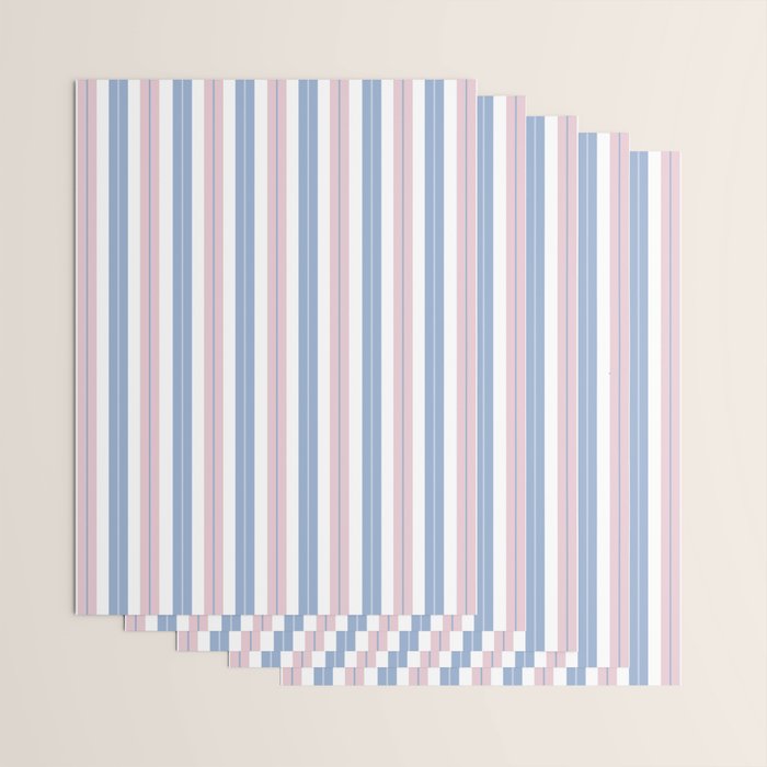 Cottage Stripes Double Stripe Pattern in Pastel Blue Pink White Wrapping Paper Gallery Image 3