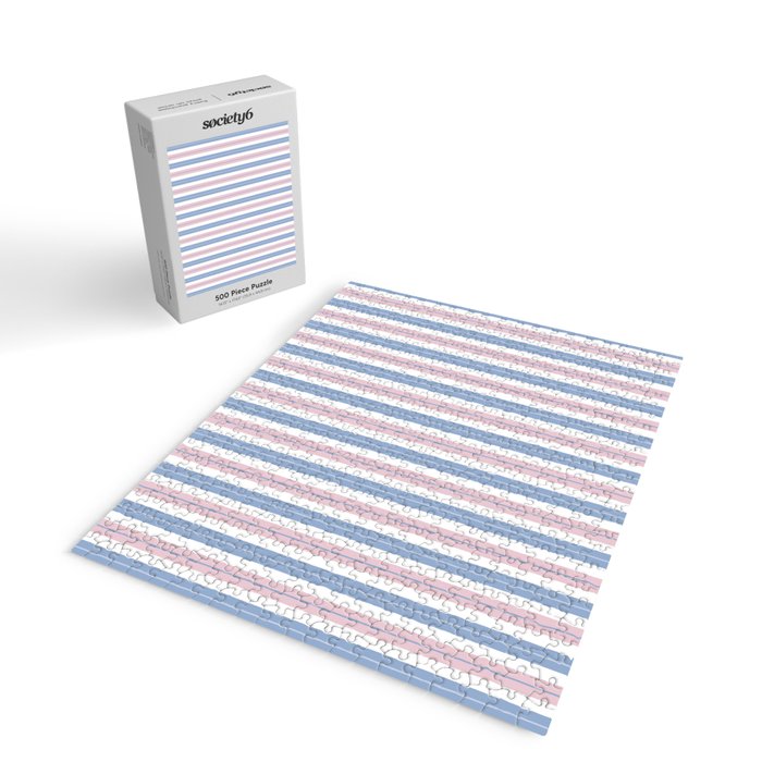 Cottage Stripes Double Stripe Pattern in Pastel Blue Pink White Jigsaw Puzzle Gallery Image 2