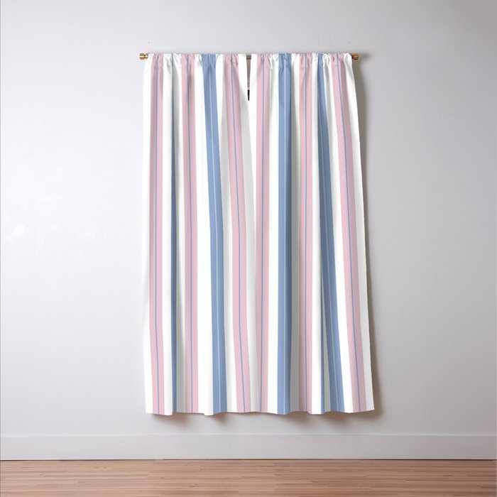 Cottage Stripes Double Stripe Pattern in Pastel Blue Pink White Window Curtain Gallery Image 3