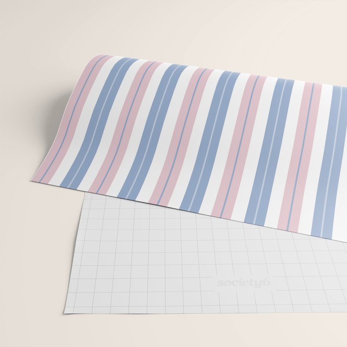 Cottage Stripes Double Stripe Pattern in Pastel Blue Pink White Wrapping Paper Gallery Image 2