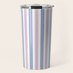 Cottage Stripes Double Stripe Pattern in Pastel Blue Pink White Travel Mug Gallery Image 1