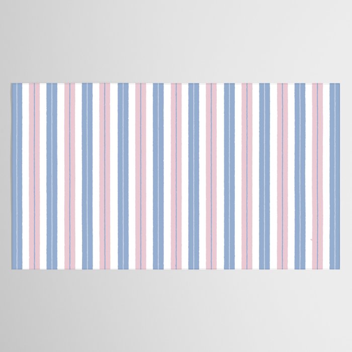Cottage Stripes Double Stripe Pattern in Pastel Blue Pink White Tablecloth Gallery Image 2