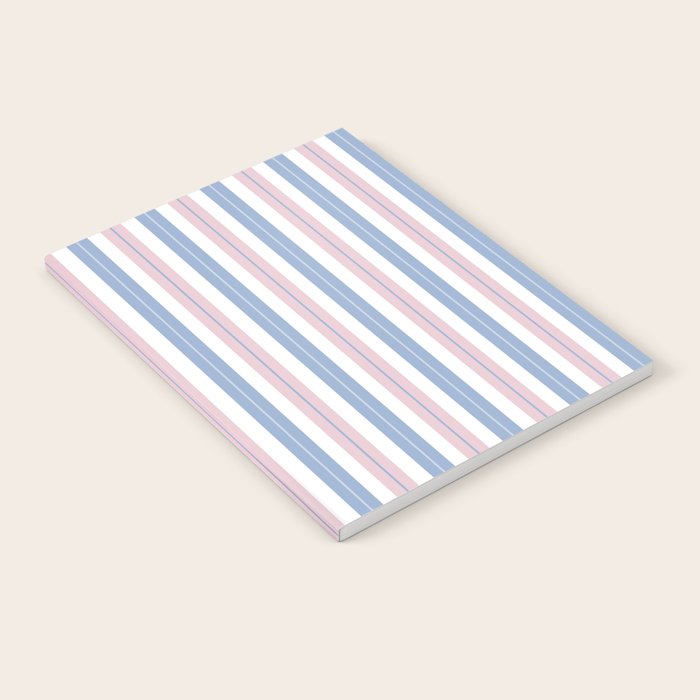 Cottage Stripes Double Stripe Pattern in Pastel Blue Pink White Notebook Gallery Image 2
