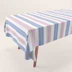 Cottage Stripes Double Stripe Pattern in Pastel Blue Pink White Tablecloth Gallery Image 1
