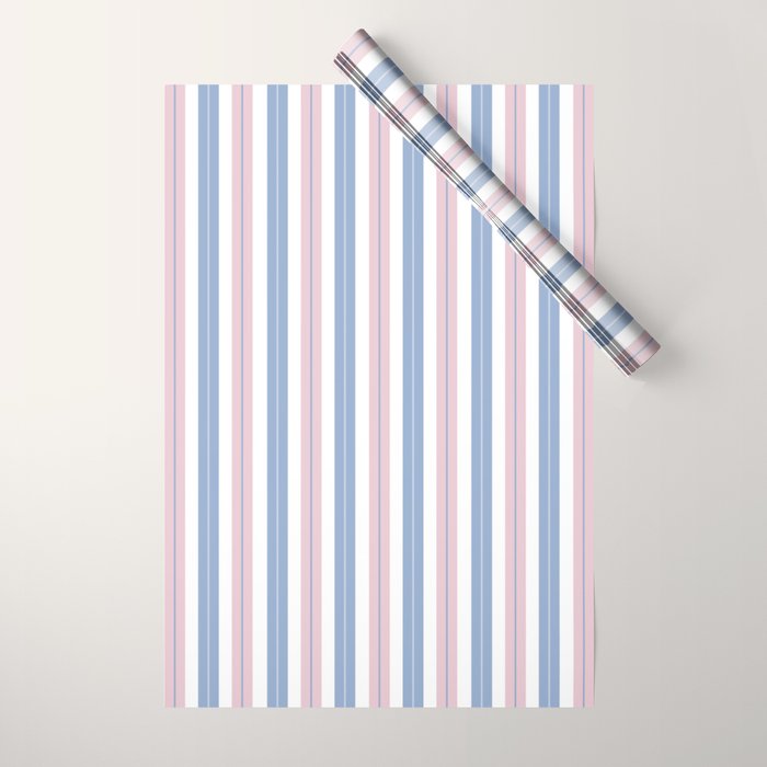 Cottage Stripes Double Stripe Pattern in Pastel Blue Pink White Wrapping Paper Gallery Image 1