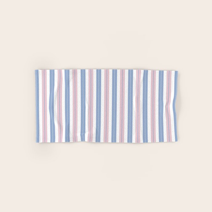 Cottage Stripes Double Stripe Pattern in Pastel Blue Pink White Bath Towel Gallery Image 1