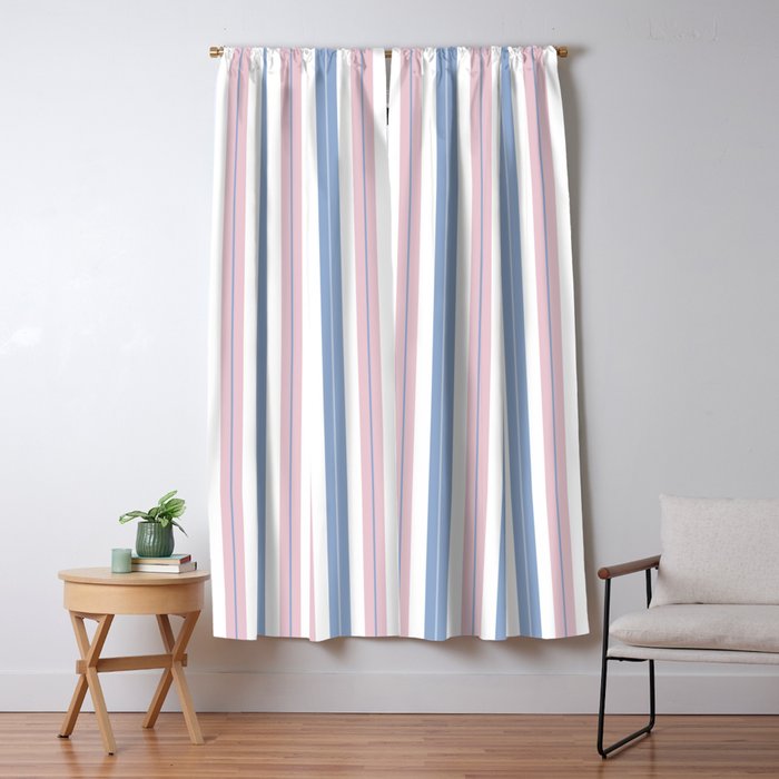 Cottage Stripes Double Stripe Pattern in Pastel Blue Pink White Window Curtain Gallery Image 5