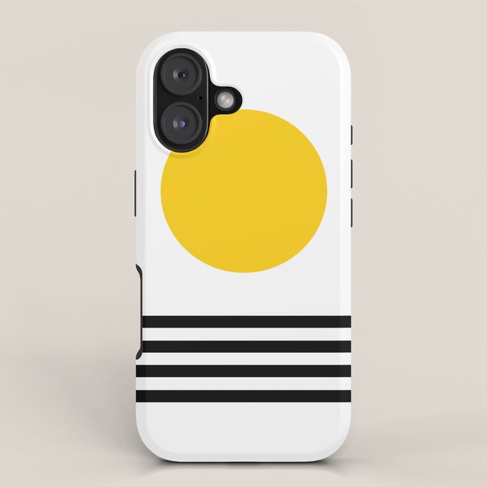 Midcentury Yellow Minimalist Sunset With Black Stripes iPhone Case Gallery Image 1