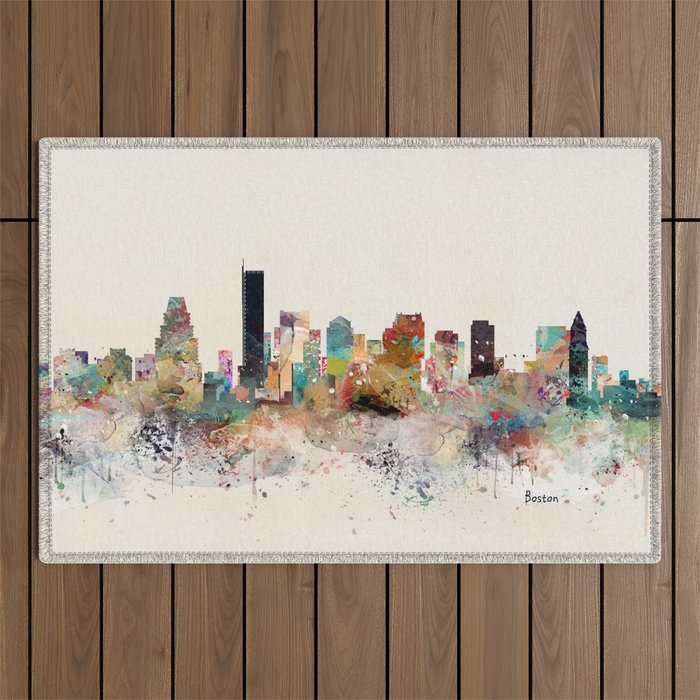 boston city skyline Outdoor Rug Gallery Image 1