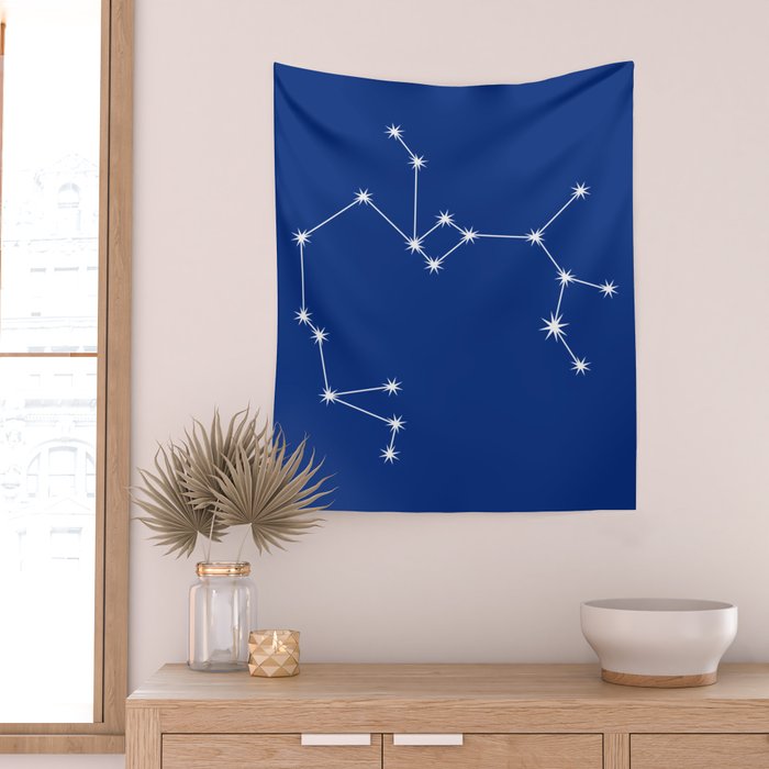 Sagittarius Zodiac Star Constellation Line Art Dark Blue Wall Tapestry Gallery Image 2