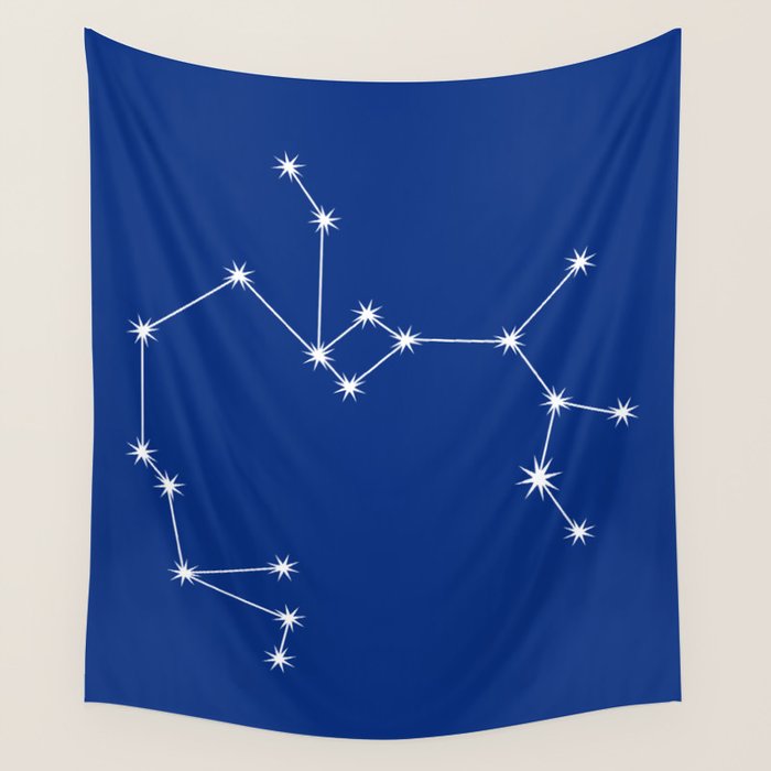Sagittarius Zodiac Star Constellation Line Art Dark Blue Wall Tapestry Gallery Image 1