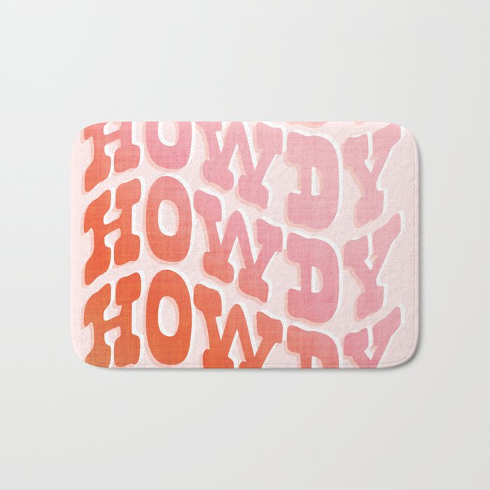 Typographic Howdy Repeat - Pastel Peachy Pink Bath Mat Gallery Image 1