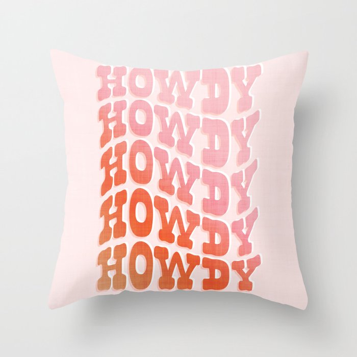Typographic Howdy Repeat - Pastel Peachy Pink Throw Pillow Gallery Image 6