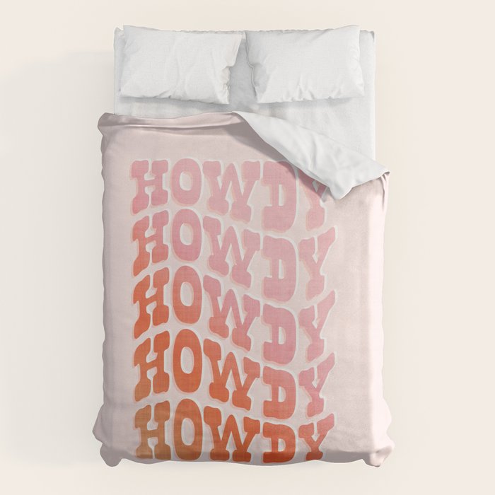 Typographic Howdy Repeat - Pastel Peachy Pink Duvet Cover Gallery Image 1