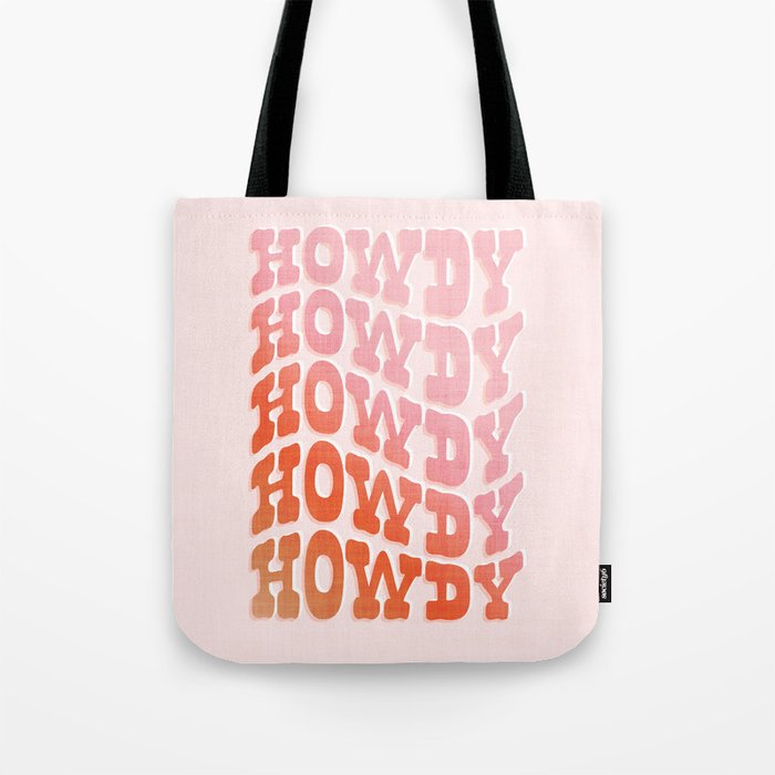 Typographic Howdy Repeat - Pastel Peachy Pink Tote Bag Gallery Image 1