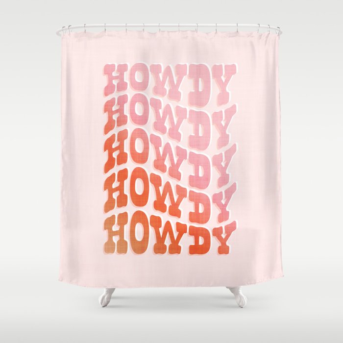 Typographic Howdy Repeat - Pastel Peachy Pink Shower Curtain Gallery Image 1