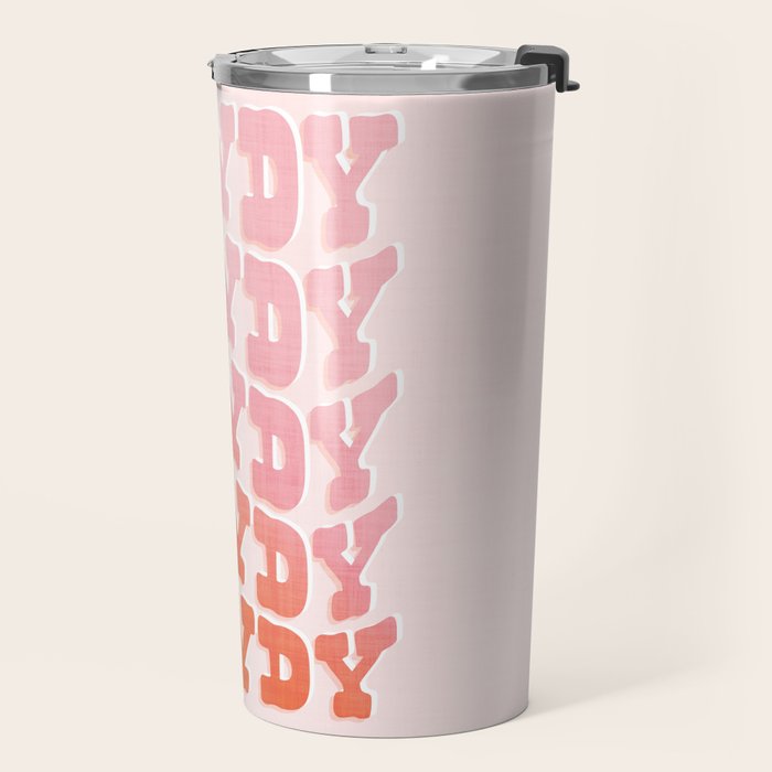 Typographic Howdy Repeat - Pastel Peachy Pink Travel Mug Gallery Image 2