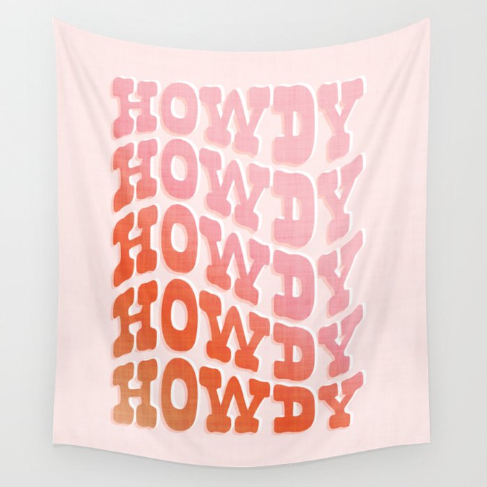 Typographic Howdy Repeat - Pastel Peachy Pink Wall Tapestry Gallery Image 1