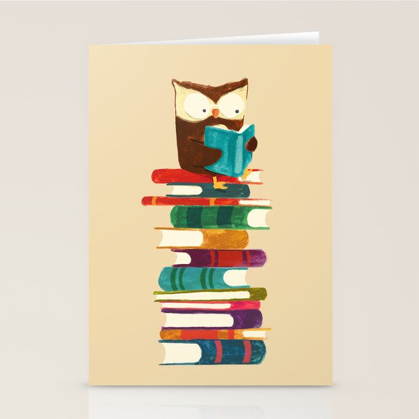 Owl Reading Rainbow Stationery Card Gallery Image 1