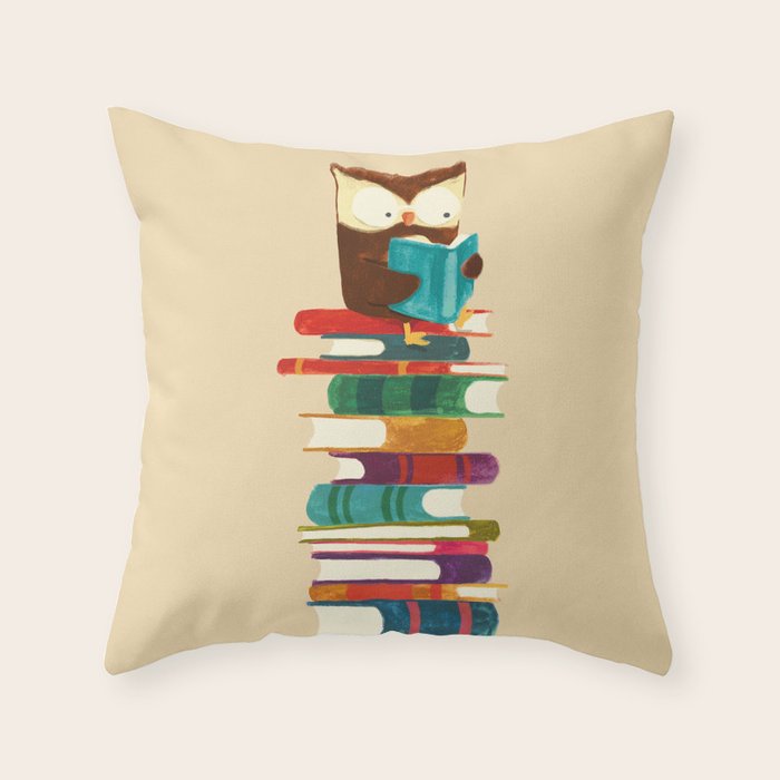 Owl Reading Rainbow Throw Pillow Gallery Image 6