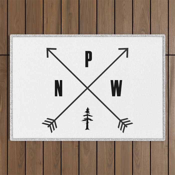 PNW Pacific Northwest Compass - Black and White Forest Outdoor Rug Gallery Image 1