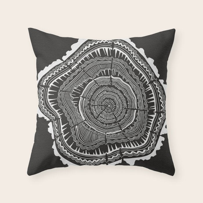 Growth Rings - 65 Years - Black Throw Pillow Gallery Image 1